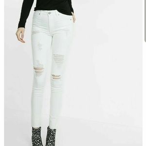 Express Women Ankle Legging High Rise White Ripped Frayed Hem Jeans 6R